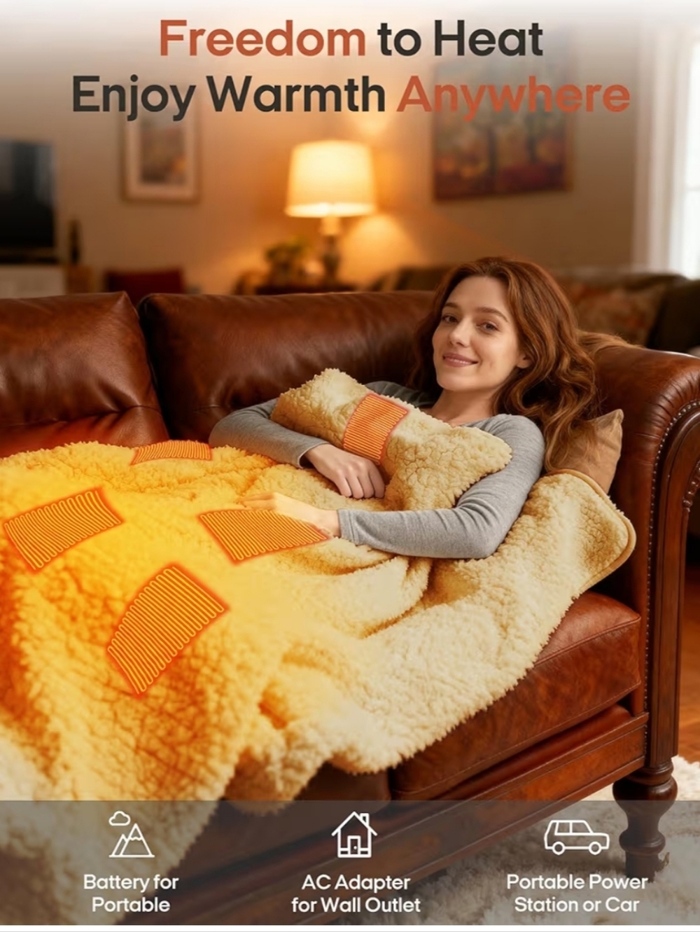 Plush Sherpa Electric Heated Blanket - Cream - Picture 2 of 13